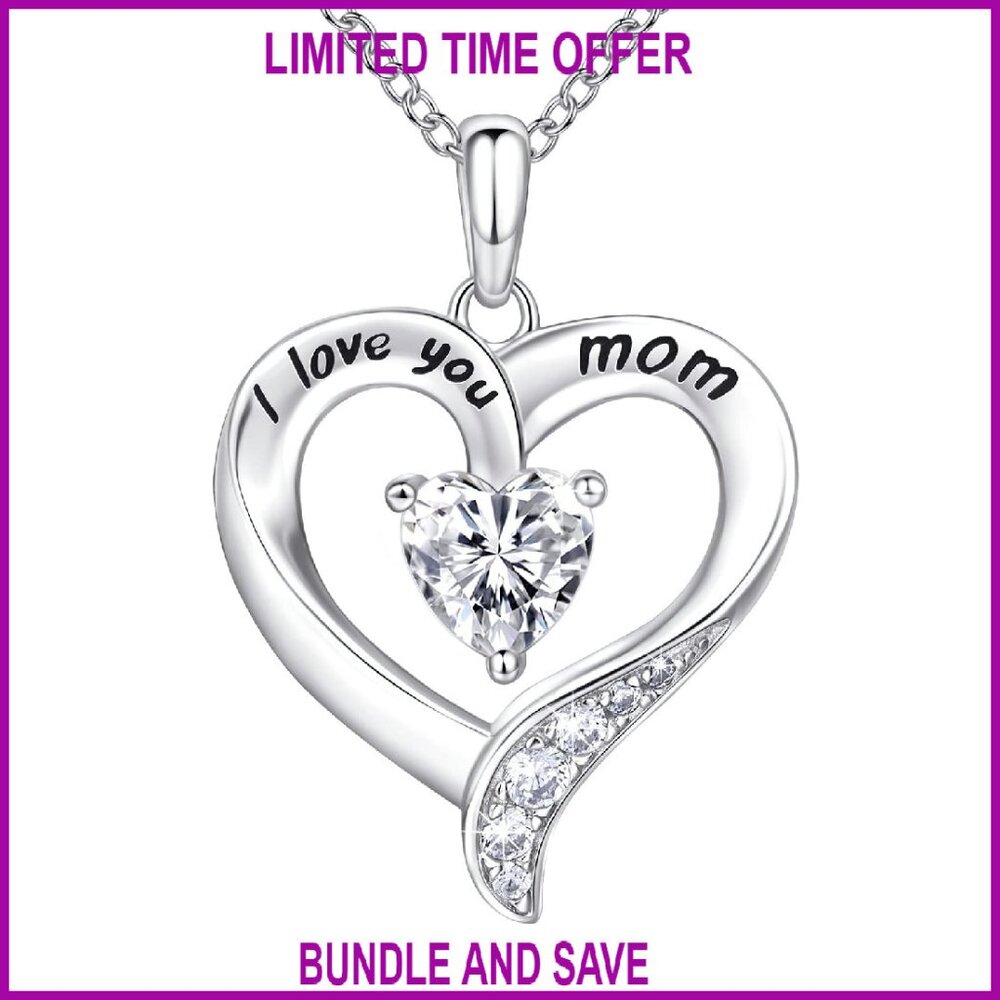 925 Sterling Silver Heart Necklace Engraved I Love You Mom Gift